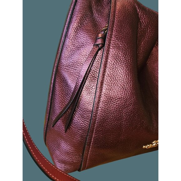 Coach Marlon Pebble Leather Metallic Wine Hobo Shoulder Crossbody Bag - Picture 10 of 16